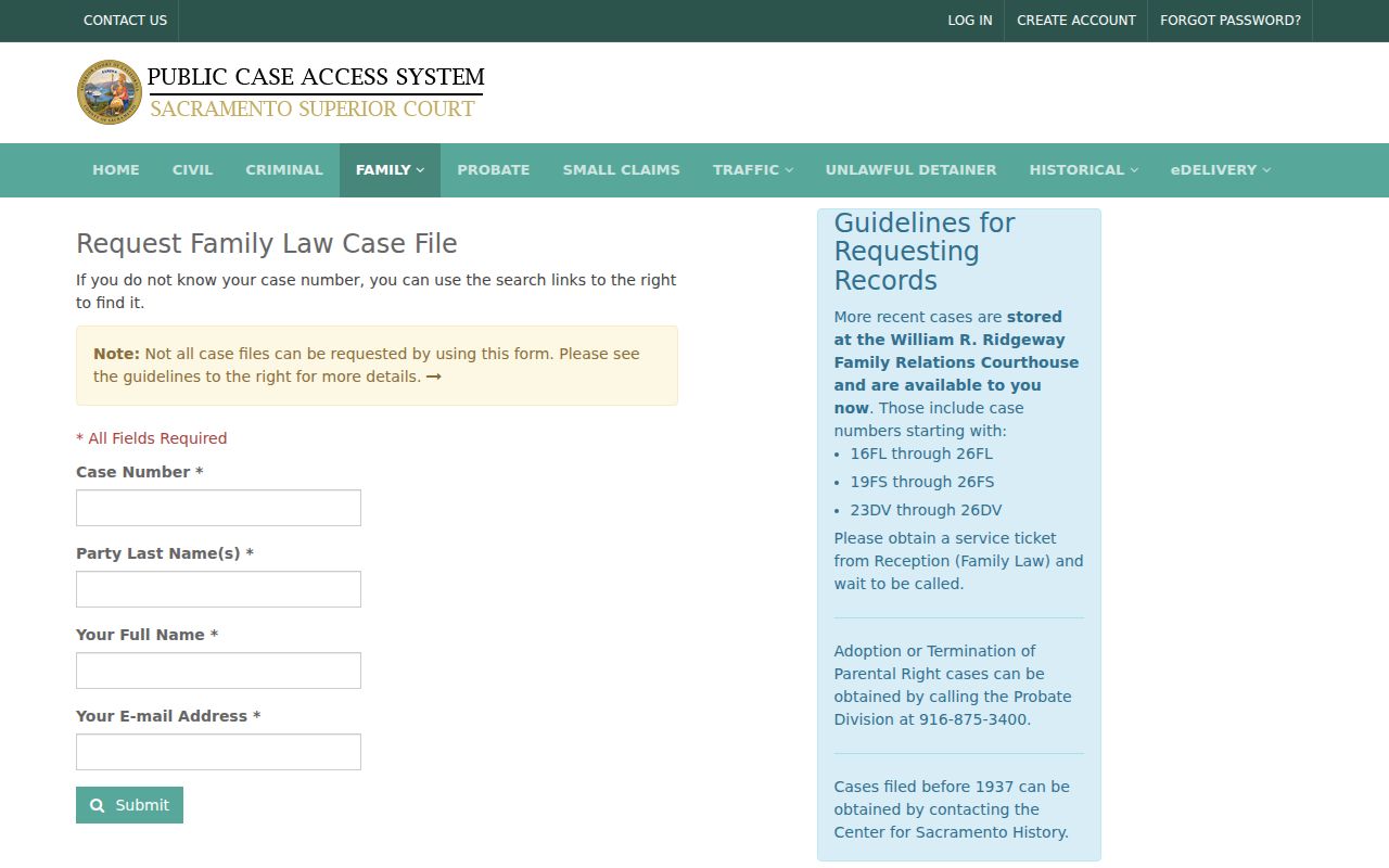 Sacramento neighbors family case file request access form