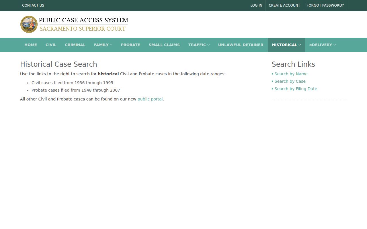 Sacramento neighbors historical case search interface