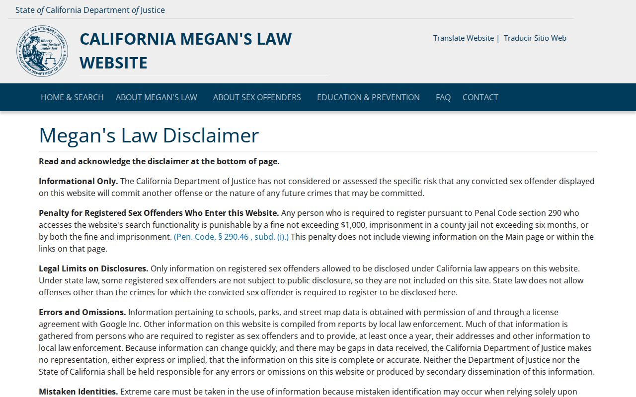 Sacramento resident lookup California Megan's Law registry search