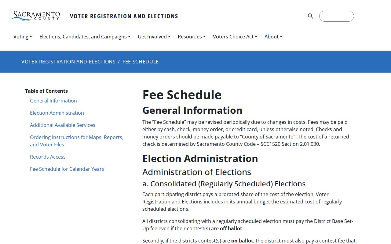 Sacramento resident lookup county election fee schedule