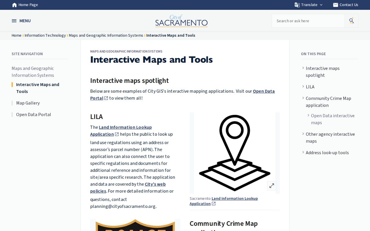 Sacramento street directory city GIS map tools and address lookup