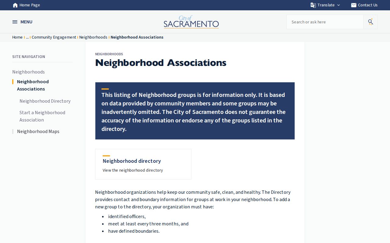 Sacramento ZIP code directory neighborhood association boundary lookup